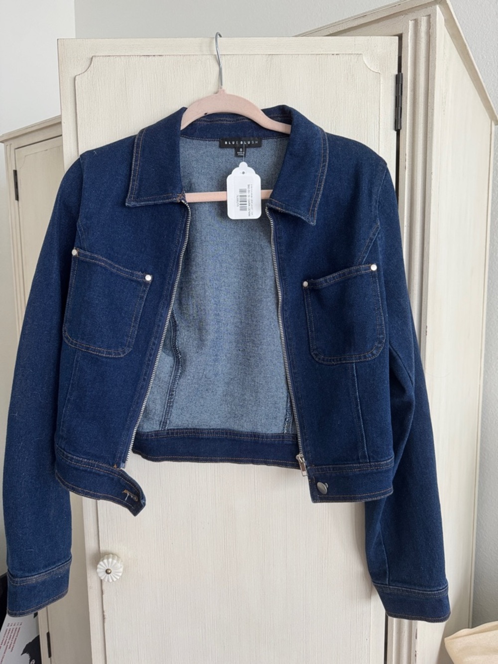 Aldo Dark Blue Denim Zip Crop Jacket